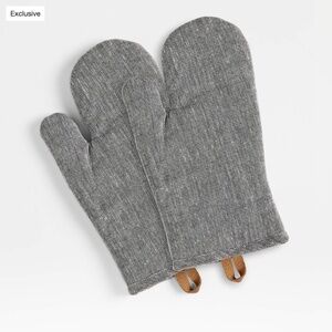 CRATE&BARREL Chambray Organic Cotton Oven Mitts, Set of 2